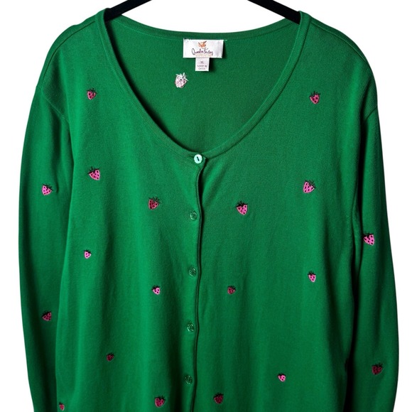 Vintage Quacker Factory Strawberry Embroidered Cardigan Novelty Eclectic XL - Picture 3 of 11